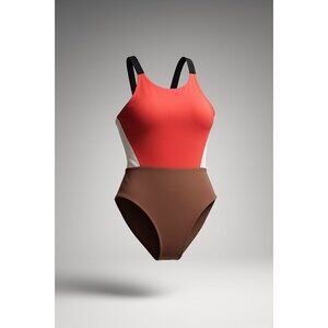 Prana Baja Bound Cutout One Piece Swimsuit Women's Sz Small Rose Fire Colorblock
